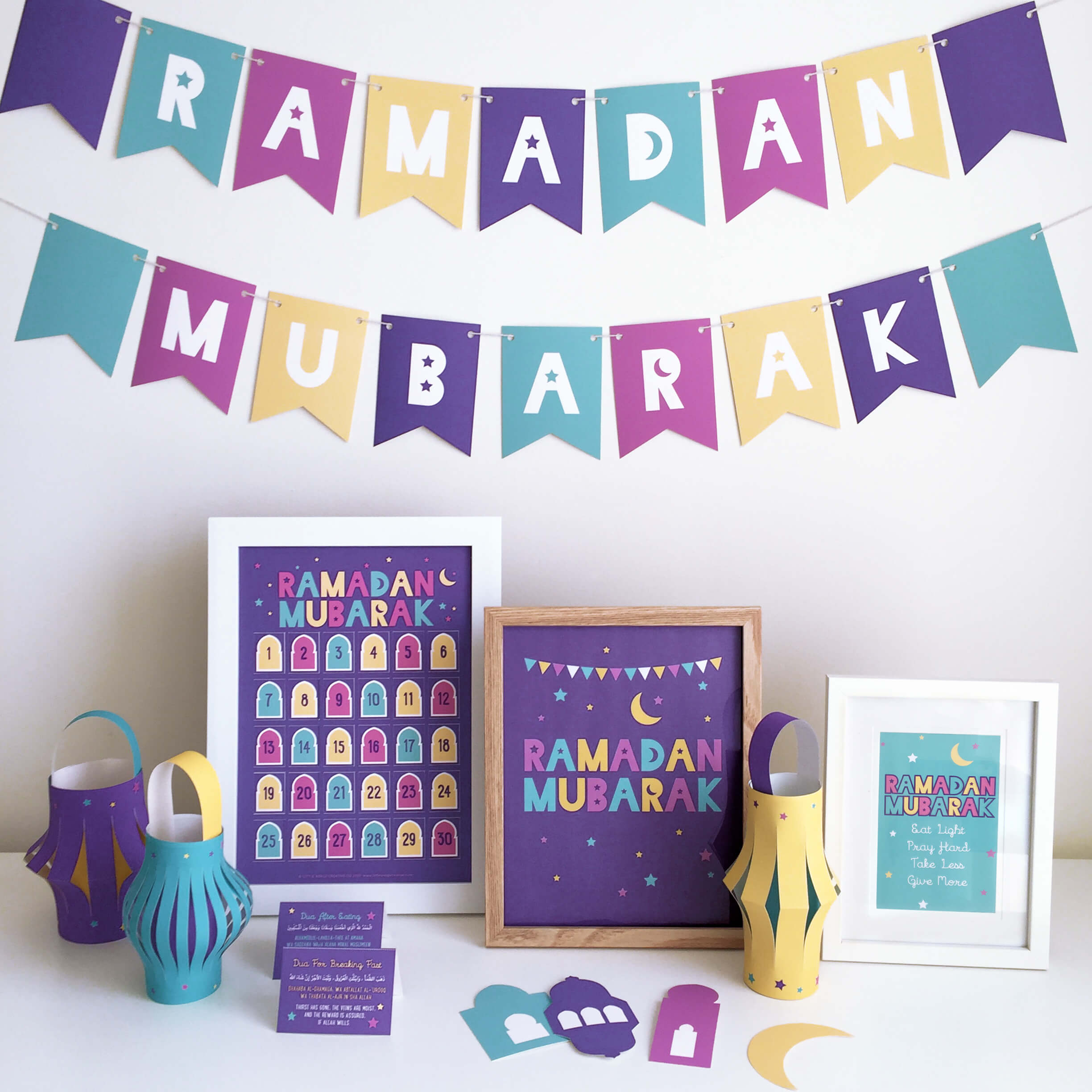 Ramadan Moon Stars Printable Decorations Purple