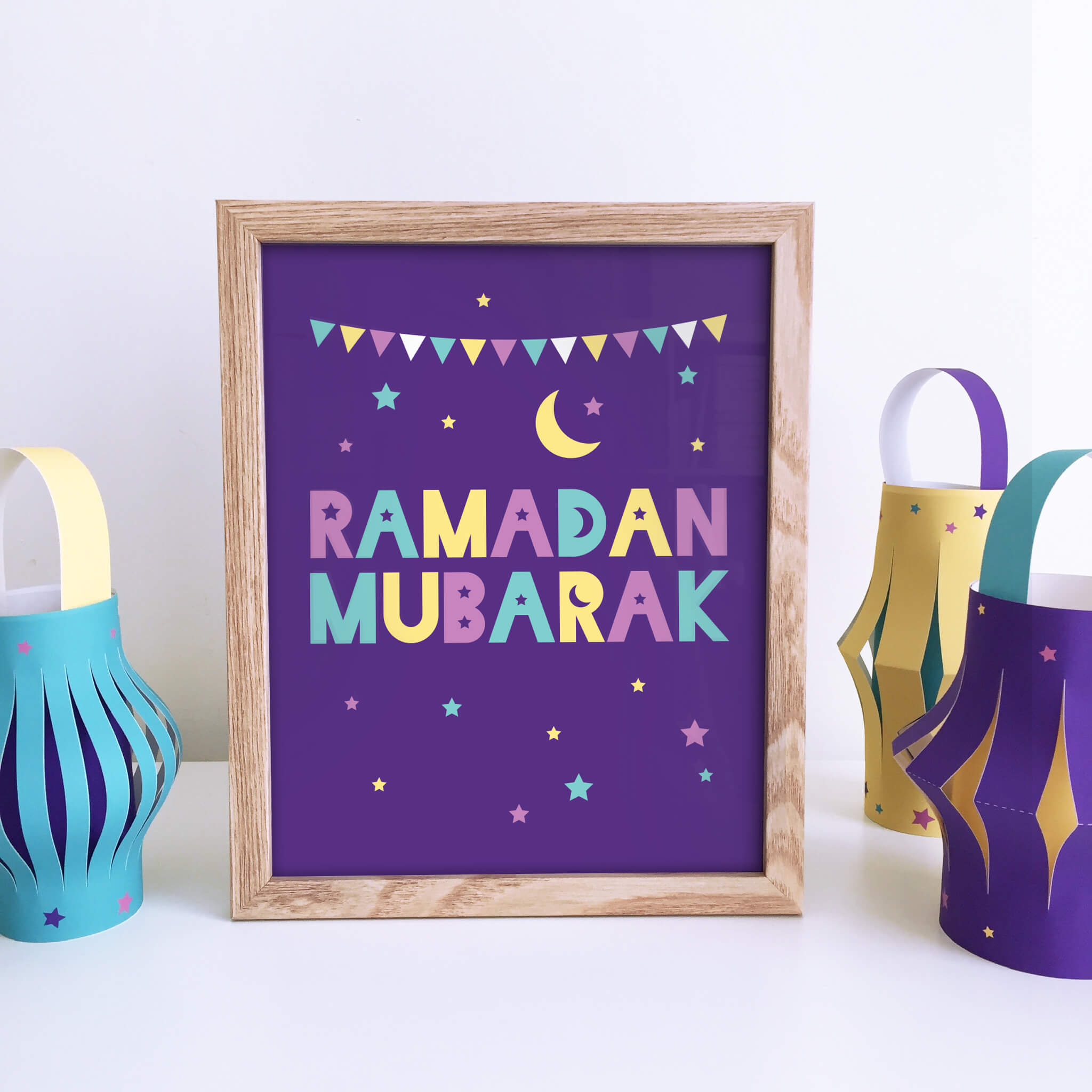 Ramadan Mubarak Printable Art Purple Moon Stars 1
